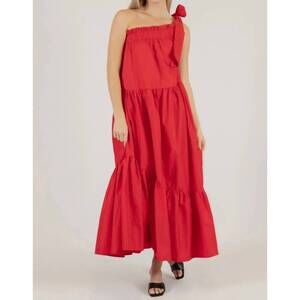 NEW BEFORE YOU COLLECTION poplin one shoulder maxi dress in red